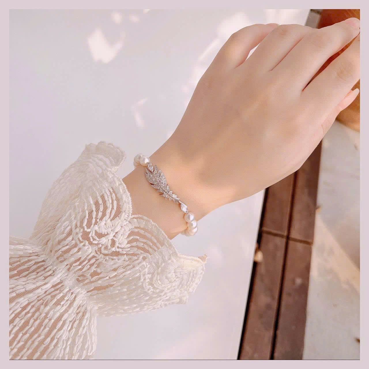  Lắc tay ngọc trai Swarovski Nice trắng size M - Swarovski Nice Pearl Bracelet White, Rhodium Plated, Size M 