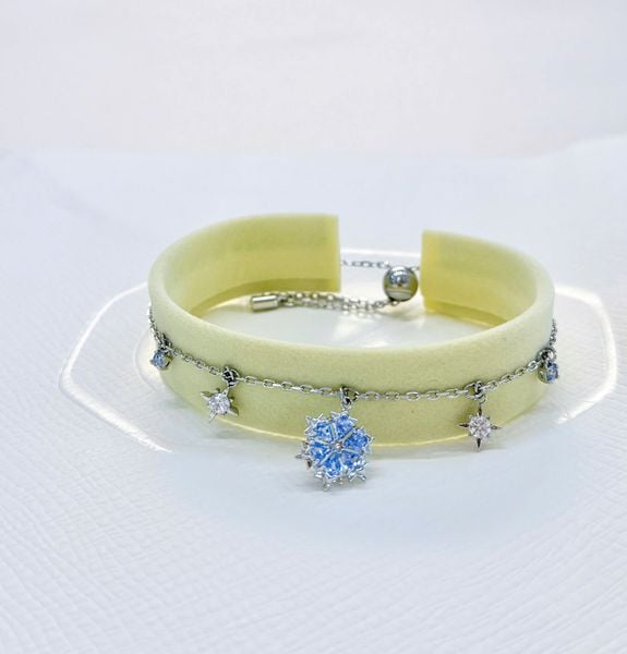  Lắc tay Swarovski Magic bông tuyết xanh dương bạc - Swarovski Magic bracelet, Snowflake, Blue, Rhodium plated 