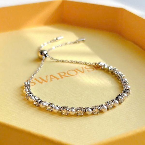  Lắc tay Swarovski Matrix pha lê mix ngọc trai - Matrix bracelet Crystal pearl, Round cut, White, Rhodium plated 