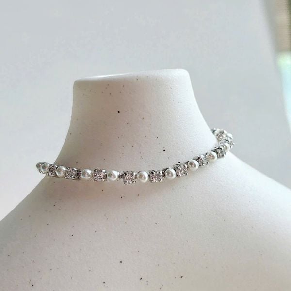  Lắc tay Swarovski Matrix pha lê mix ngọc trai - Matrix bracelet Crystal pearl, Round cut, White, Rhodium plated 