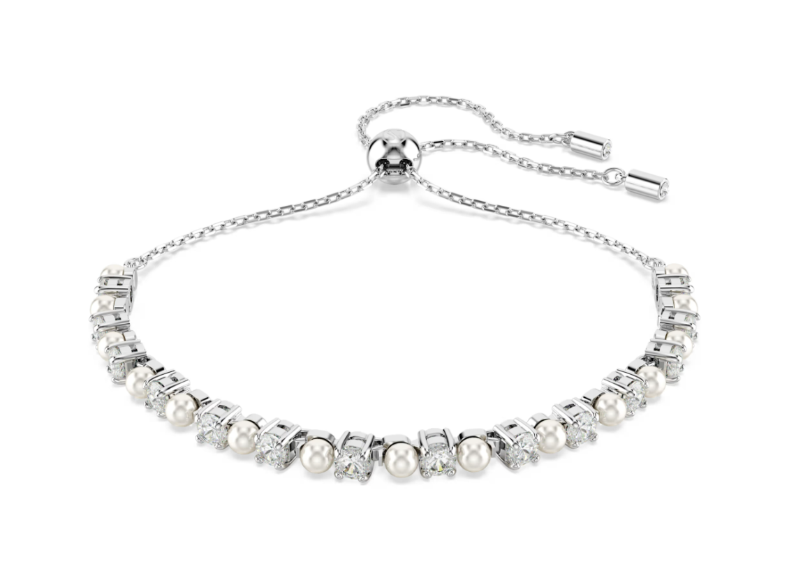  Lắc tay Swarovski Matrix pha lê mix ngọc trai - Matrix bracelet Crystal pearl, Round cut, White, Rhodium plated 