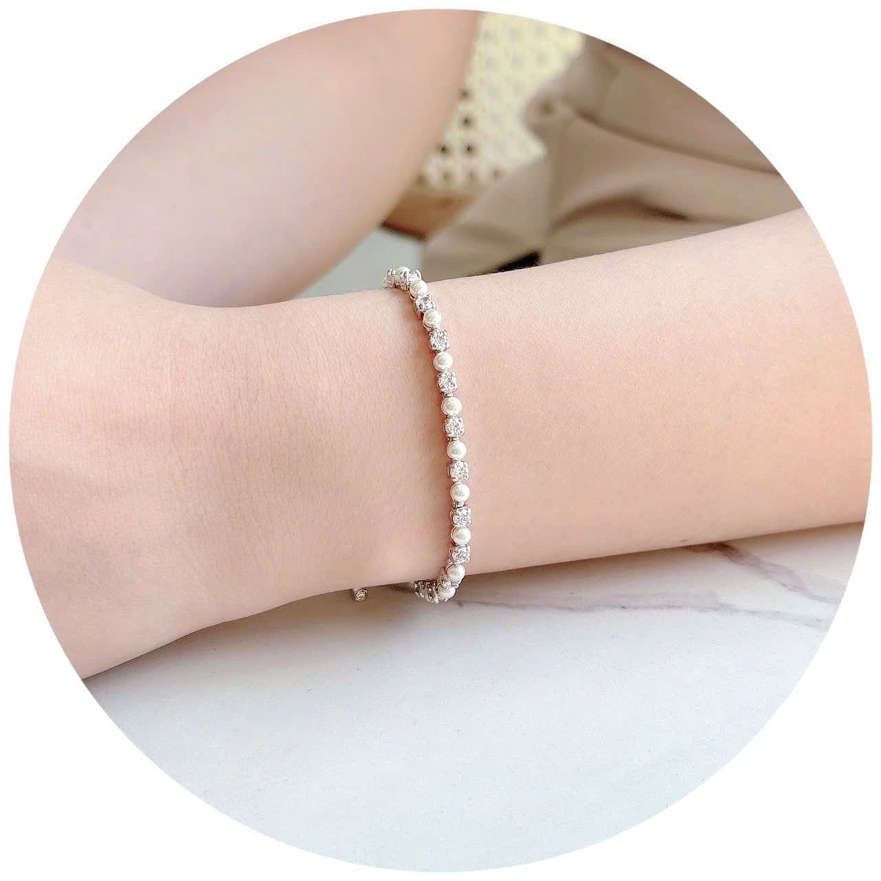  Lắc tay Swarovski Matrix pha lê mix ngọc trai - Matrix bracelet Crystal pearl, Round cut, White, Rhodium plated 