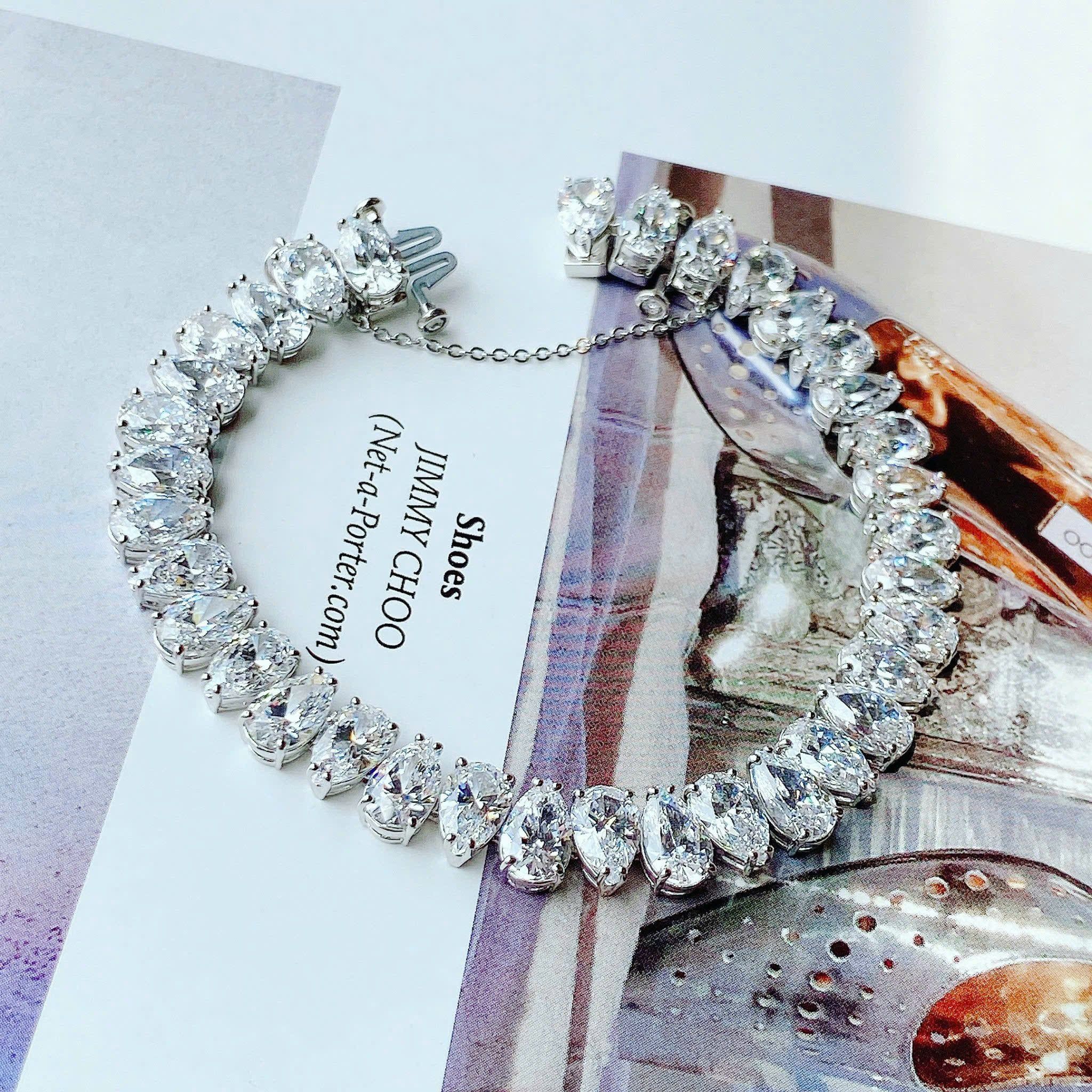  Lắc tay Swarovski Matrix Tennis giác cắt giọt nước - Swarovski Matrix Tennis bracelet, Pear cut, White, Rhodium plated 