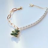  Lắc tay Swarovski gấu Teddy xanh lá - Swarovski Teddy bracelet Bear, Green, Gold-tone plated 
