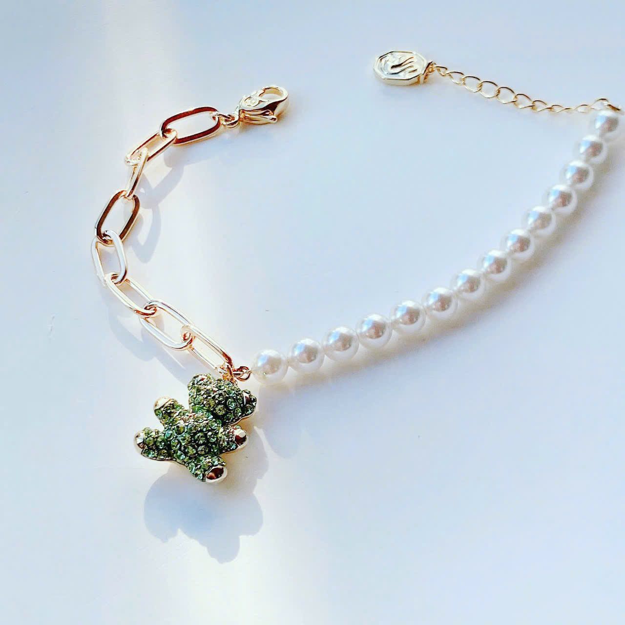  Lắc tay Swarovski gấu Teddy xanh lá - Swarovski Teddy bracelet Bear, Green, Gold-tone plated 