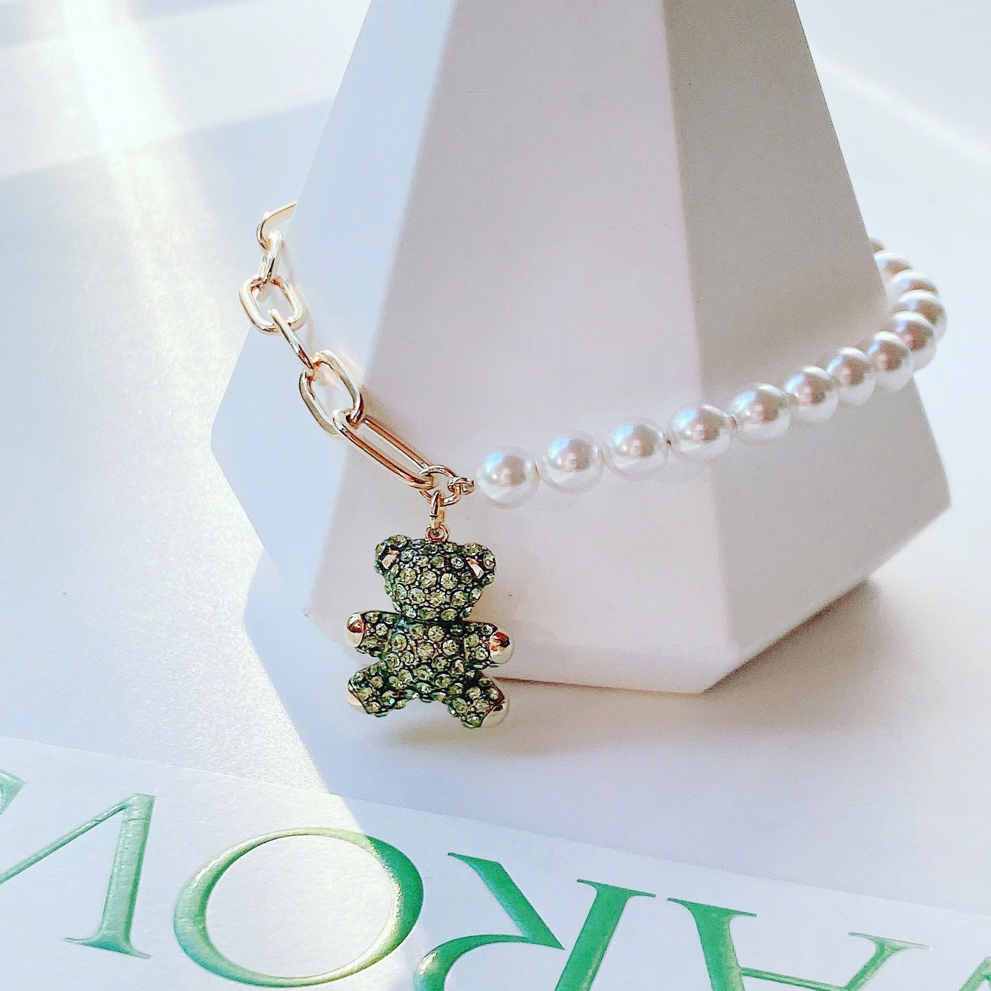 Lắc tay Swarovski gấu Teddy xanh lá - Swarovski Teddy bracelet Bear, Green, Gold-tone plated 