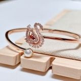  Swan bangle Dancing swan, Red, Rose gold-tone plated 