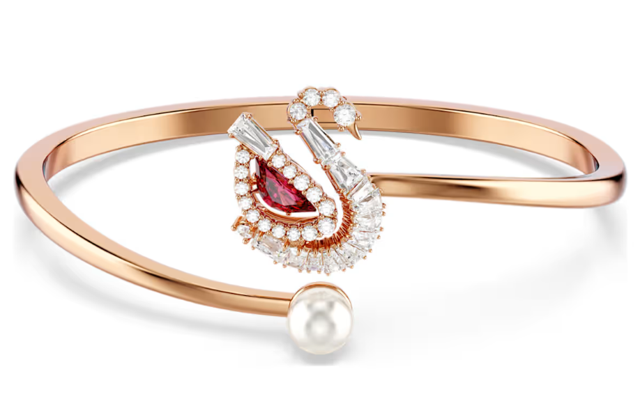  Swan bangle Dancing swan, Red, Rose gold-tone plated 