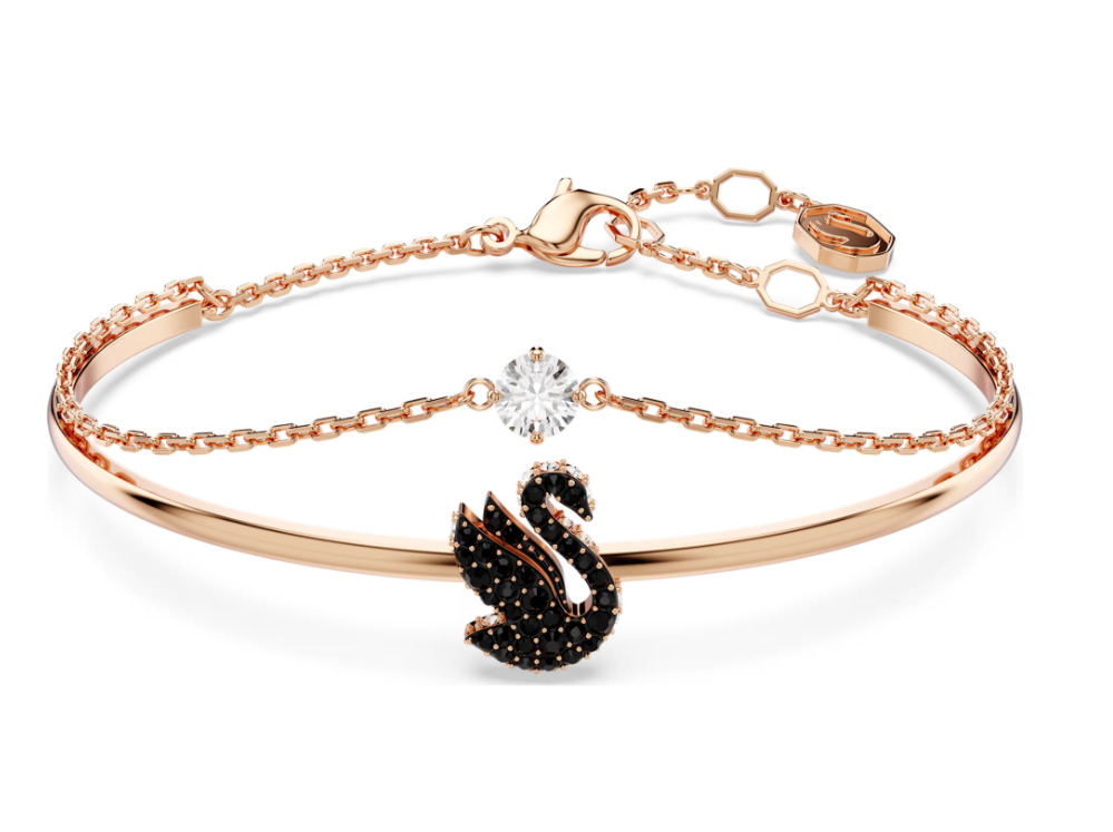  Lắc tay thiên nga đen mạ vàng hồng - Swan bangle Swan, Black, 18K rose gold finish 