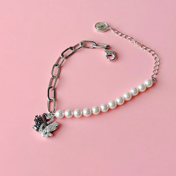  Lắc tay thiên nga ngọc trai uyên ương Swarovski - Swarovski Swan bracelet Crystal pearl, Black, Mixed metal finish 5705720 