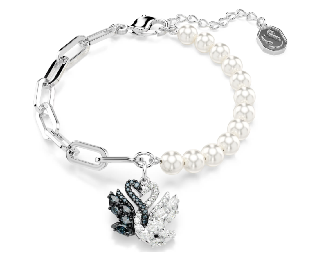  Lắc tay thiên nga ngọc trai uyên ương Swarovski - Swarovski Swan bracelet Crystal pearl, Black, Mixed metal finish 5705720 