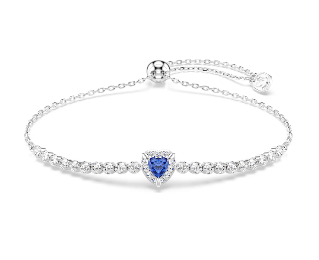  Lắc tay Swarovski One trái tim xanh dương bạc - Swarovski One bracelet, Mixed cuts, Heart, Blue, Rhodium plated 