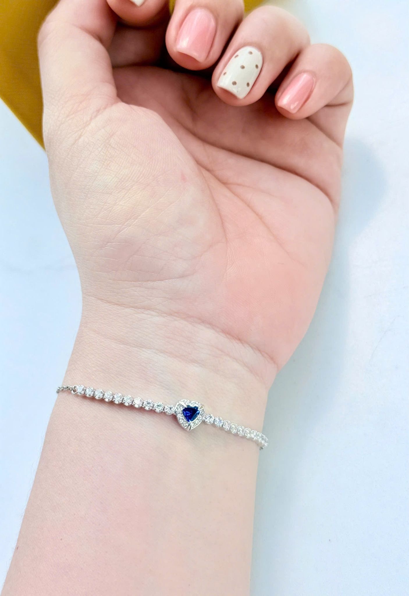  Lắc tay Swarovski One trái tim xanh dương bạc - Swarovski One bracelet, Mixed cuts, Heart, Blue, Rhodium plated 