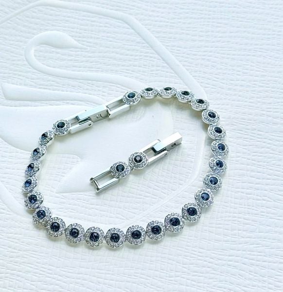  Lắc tay Swarovski Una Angelic xanh dương bạc - Swarovski Una Angelic bracelet, Round cut, Blue, Rhodium plated 