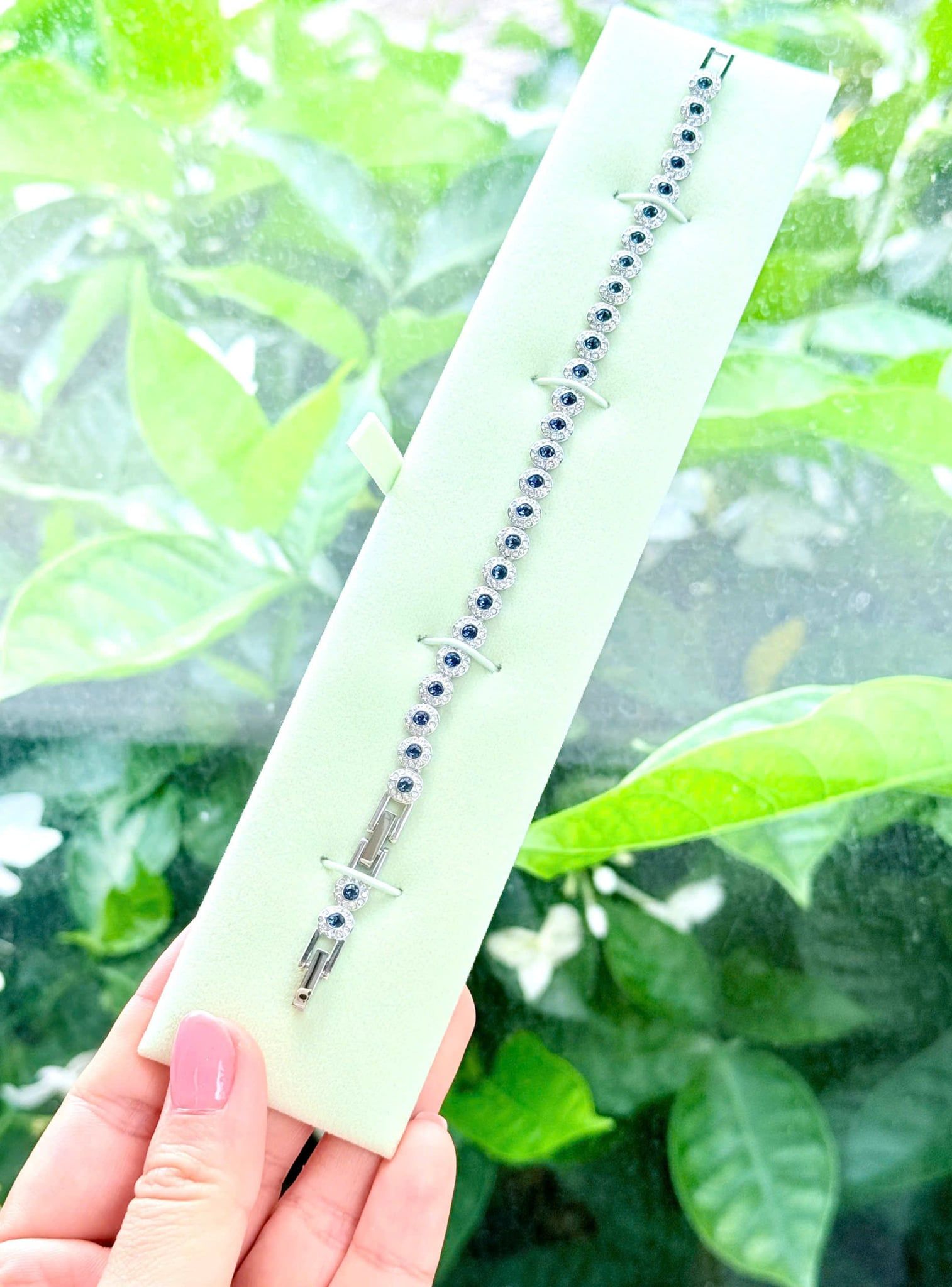  Lắc tay Swarovski Una Angelic xanh dương bạc - Swarovski Una Angelic bracelet, Round cut, Blue, Rhodium plated 