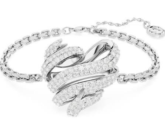  Lắc tay Swarovski Volta tim xoắn trắng - Swarovski Volta bracelet, Heart, Light metal, White, Rhodium plated 