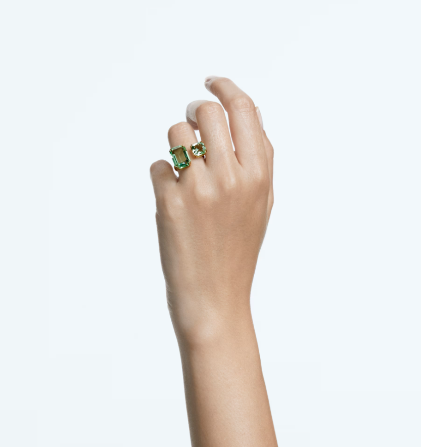  Nhẫn hở Millenia Octagon xanh lá tone vàng - Millenia open ring Octagon cut, Green, Gold-tone plated 