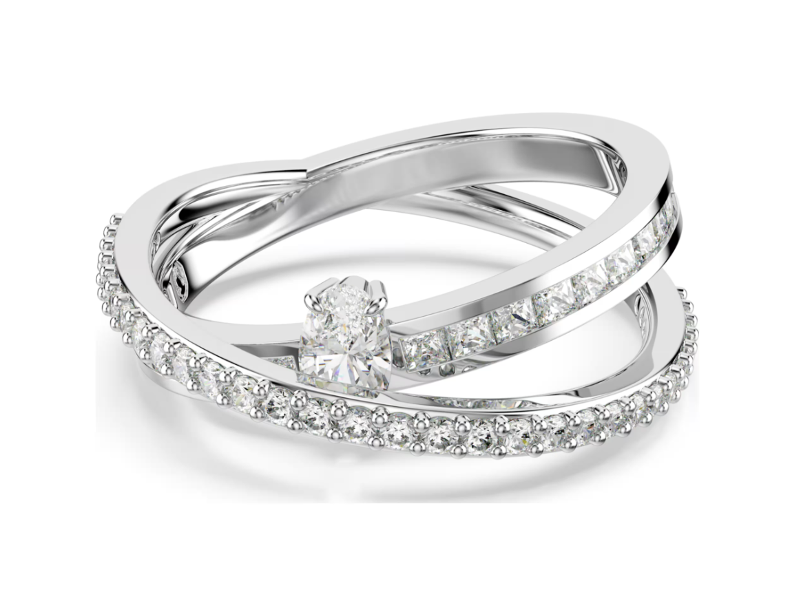  Nhẫn Hyperbola mixed cuts tone trắng - Hyperbola ring Mixed cuts, White, Rhodium plated 