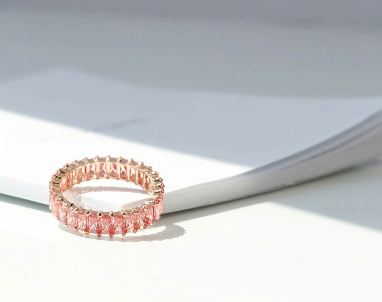  Nhẫn Matrix baguette cut tone hồng ngọt ngào - Matrix ring Baguette cut, Pink, Rose gold-tone plated 