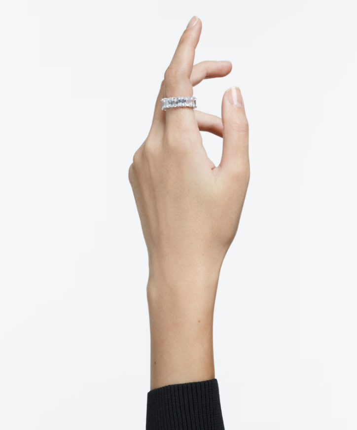 Nhẫn Matrix Vittore giác cắt hình chữ nhật tone trắng - Matrix Vittore ring Baguette cut, White, Rhodium plated 