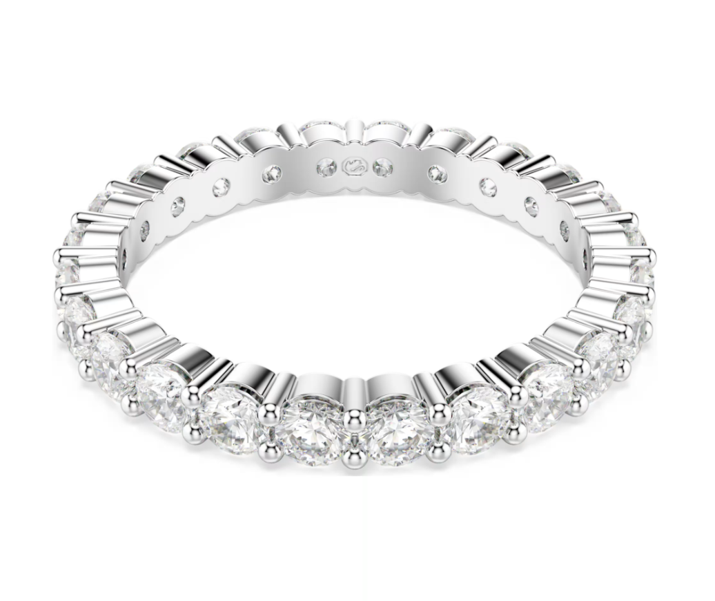  Nhẫn Matrix Vittore giác cắt tròn tone trắng (phiên bản hạt to) - Matrix Vittore ring Round cut, White, Silver-tone finish 