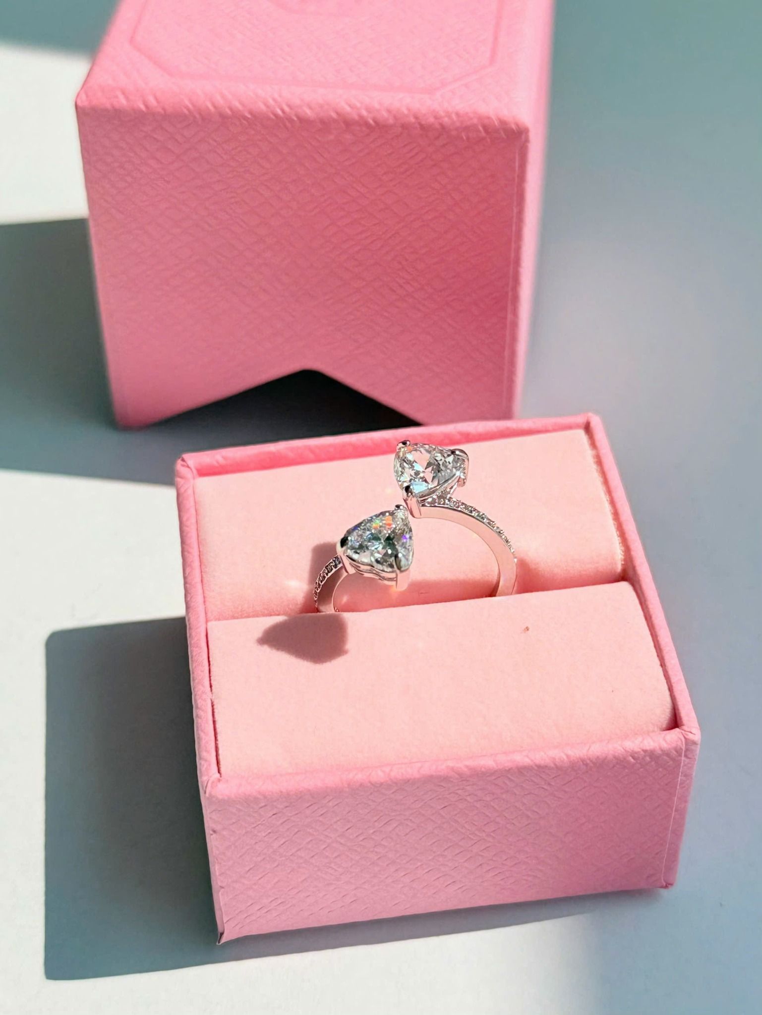  Mesmera open ring Heart, White, Rhodium plated 