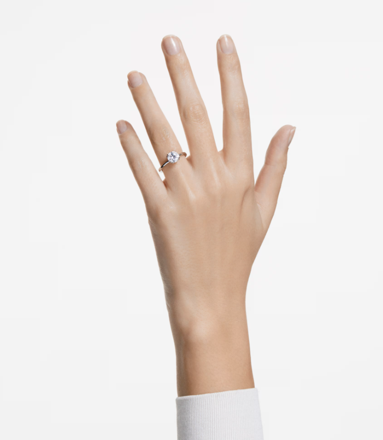  Nhẫn cocktail Stilla giác cắt tròn tone trắng - Stilla cocktail ring Round cut, White, Silver-tone finish 