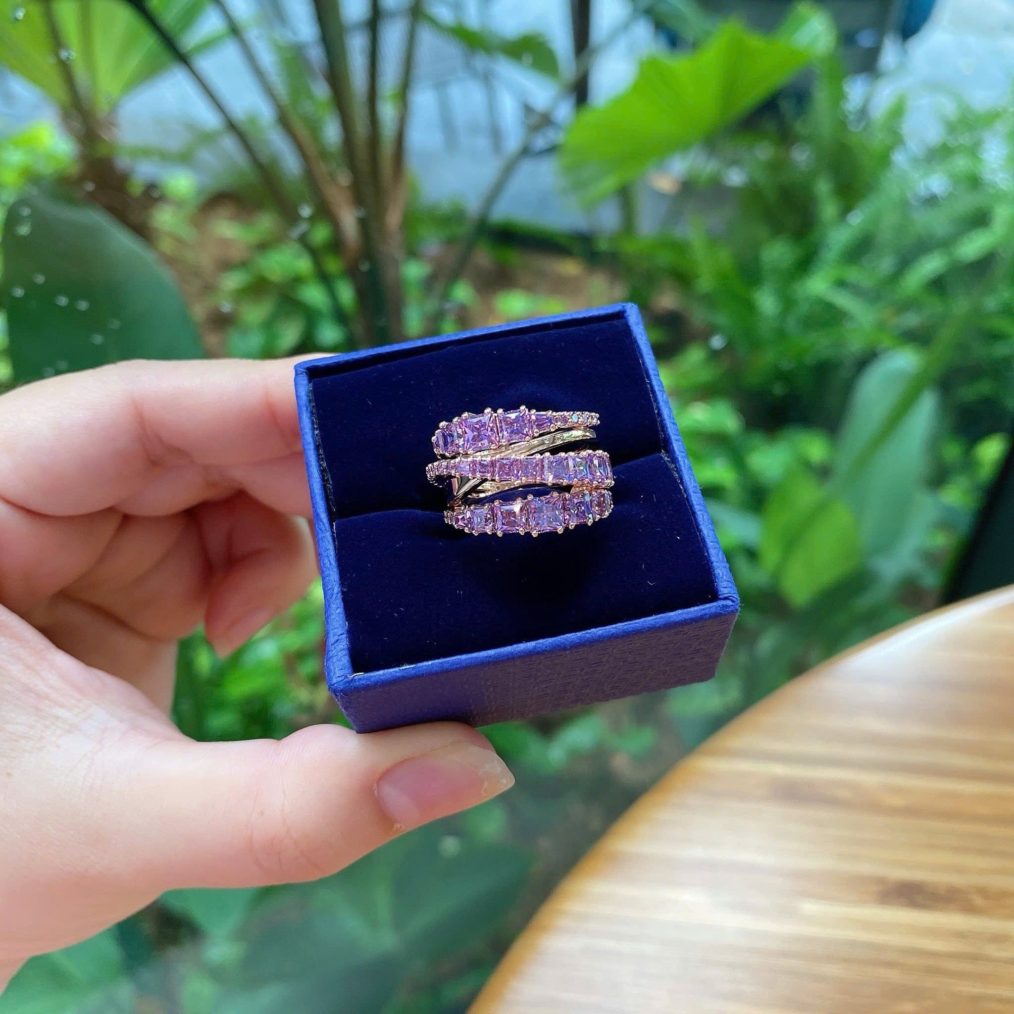  Nhẫn Twist thiết kế xoắn màu tím tone vàng hồng - Twist Wrap Ring, Purple, Rose-gold Tone Plated 