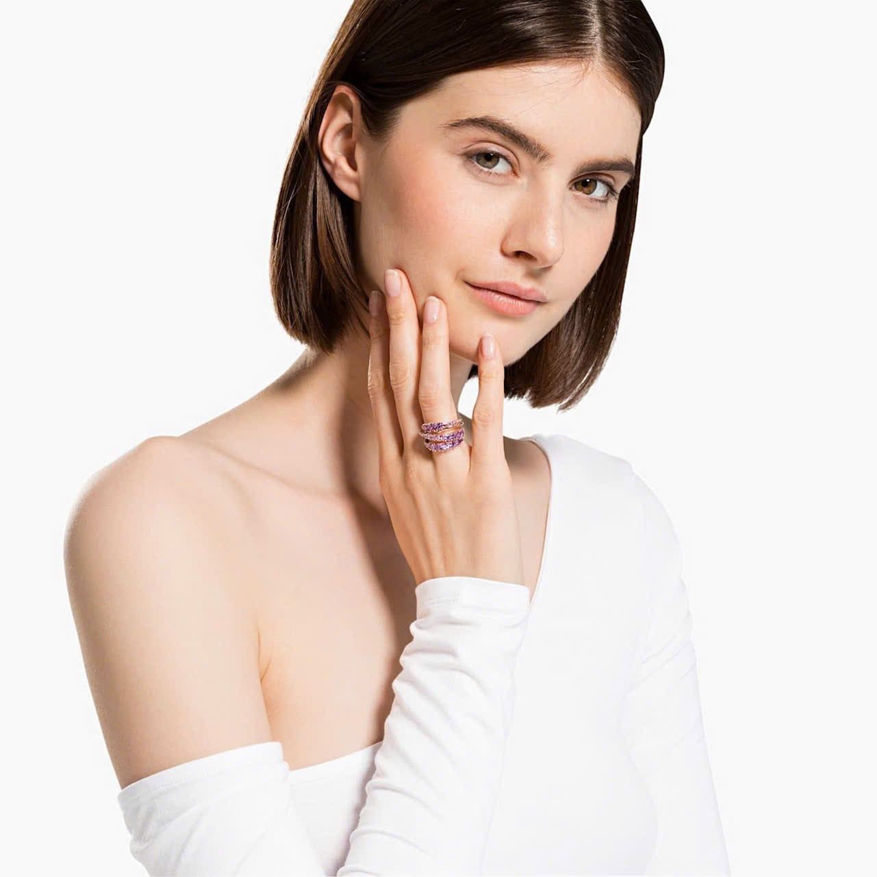  Nhẫn Twist thiết kế xoắn màu tím tone vàng hồng - Twist Wrap Ring, Purple, Rose-gold Tone Plated 