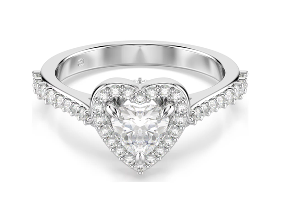  Nhẫn Una Angelic trái tim mixed cuts tone trắng - Una Angelic motif ring Mixed cuts, Heart, White, Rhodium plated 