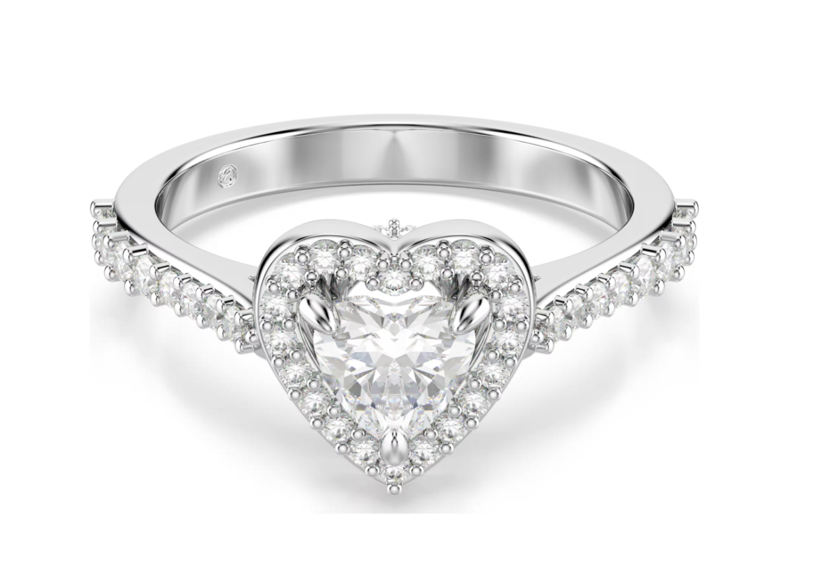  Nhẫn Una Angelic trái tim mixed cuts tone trắng - Una Angelic motif ring Mixed cuts, Heart, White, Rhodium plated 