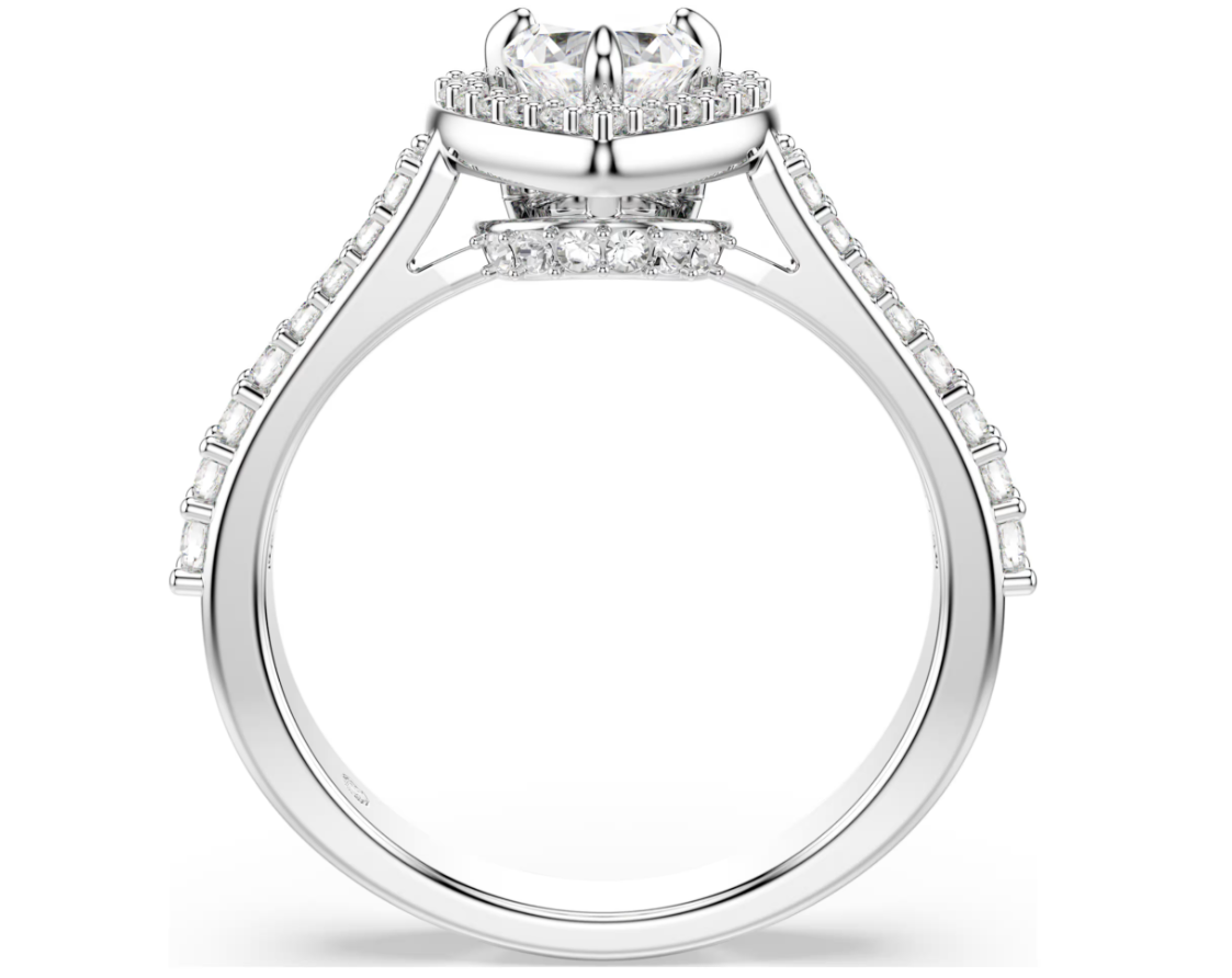  Nhẫn Una Angelic trái tim mixed cuts tone trắng - Una Angelic motif ring Mixed cuts, Heart, White, Rhodium plated 