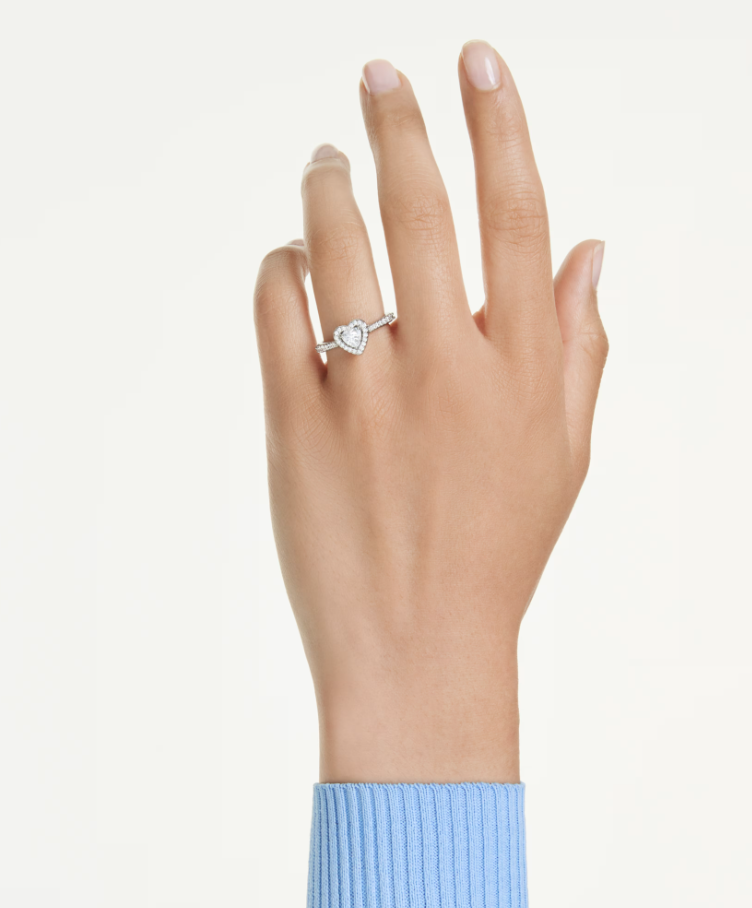  Nhẫn Una Angelic trái tim mixed cuts tone trắng - Una Angelic motif ring Mixed cuts, Heart, White, Rhodium plated 