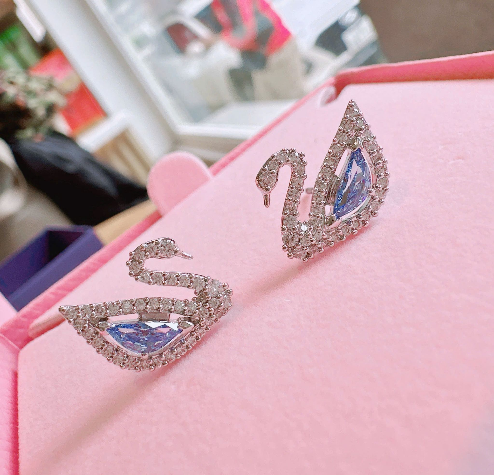  Set dây chuyền khuyên tai thiên nga dazzling xanh - Set Swarovski dazzling swan blue 