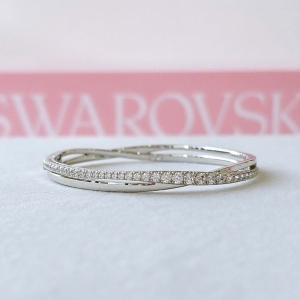  Vòng tay cứng Swarovski Hyperbola trắng - Swarovski Hyperbola bangle, Round cut, White, Rhodium plated 