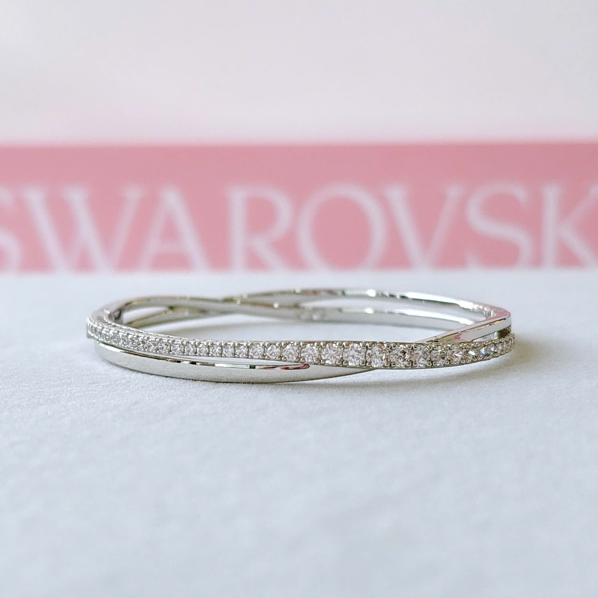  Vòng tay cứng Swarovski Hyperbola trắng - Swarovski Hyperbola bangle, Round cut, White, Rhodium plated 