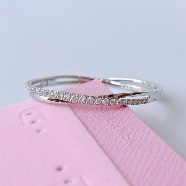  Vòng tay cứng Swarovski Hyperbola trắng - Swarovski Hyperbola bangle, Round cut, White, Rhodium plated 