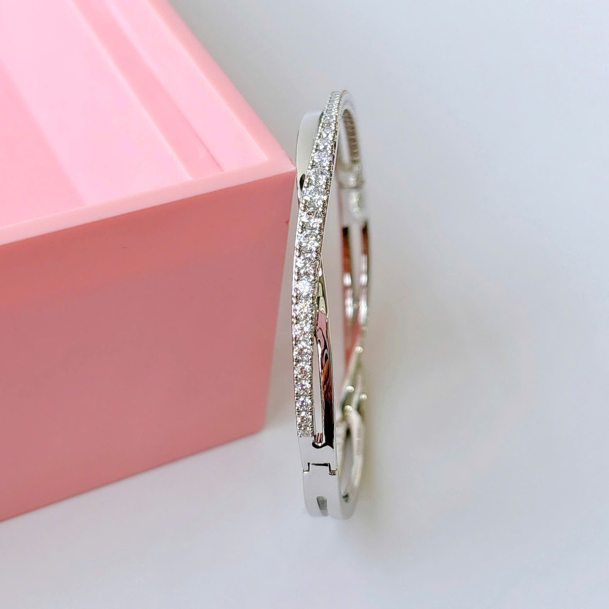  Vòng tay cứng Swarovski Hyperbola trắng - Swarovski Hyperbola bangle, Round cut, White, Rhodium plated 