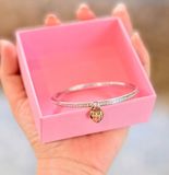  Vòng tay cứng Swarovski Idyllia đính khoá trái tim 2 mặt - Swarovski Idyllia bangle, Mixed cuts, Heart, Pink, Mixed metal finish 