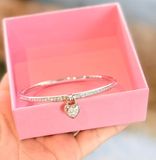  Vòng tay cứng Swarovski Idyllia đính khoá trái tim 2 mặt - Swarovski Idyllia bangle, Mixed cuts, Heart, Pink, Mixed metal finish 