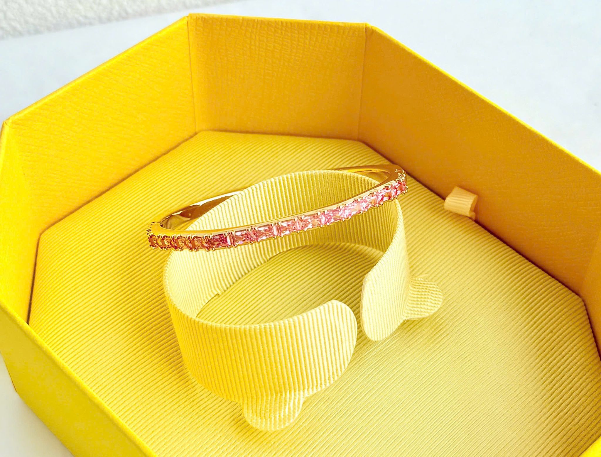  Vòng tay cứng Swarovski Matrix Octagon baguette hồng vàng - Swarovski Matrix bangle, Baguette cut, Octagon shape, Pink, 18K gold finish 