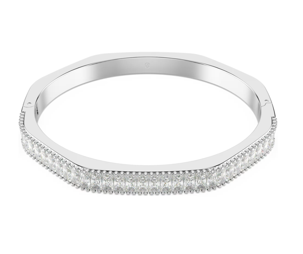 Vòng tay cứng Swarovski Matrix Octagon baguette trắng - Swarovski Matrix bangle, Octagon shape, Baguette cut, White, Rhodium plated 