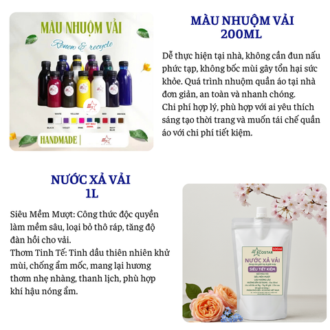Nước xả vải mềm mượt quần áo 1 lít tặng 1 chai màu nhuộm vải Ecostar 200ml