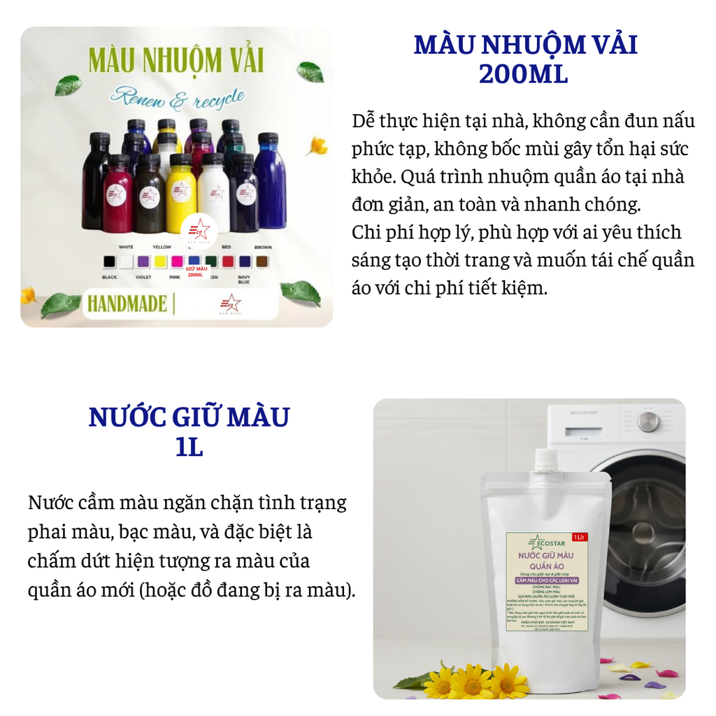 Combo: Màu đen nhuộm vải tổng hợp, 500ML tặng, Chất giữ màu quần áo chống phai 1L, bền màu quần áo
