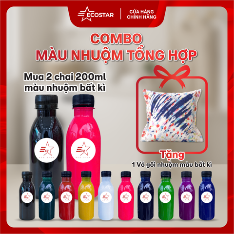 COMBO 2 LỌ MÀU NHUỘM VẢI TẶNG VỎ GỐI NHUỘM THỦ CÔNG SÁNG TẠO ( hoa văn bất kỳ )