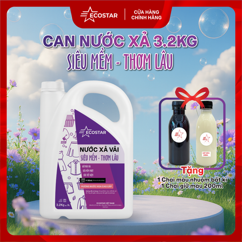 Nước Xả Vải Mềm Mượt Ecostar Chống Lem Màu 3,2kg tặng Chai Nhuộm Vải + Chai Giữ Màu 200ml, Giặt Sạch – Làm Mới – Giữ Màu Bền Lâu