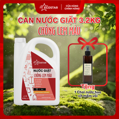 Nước Giặt chống lem màu Ecostar Can 3.2Kg, Giặt Sạch Dịu Nhẹ – Giữ Màu Bền Lâu, Tặng 1 Chai Nước Hoa Xịt Mềm Vải