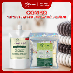 Combo Bột Tẩy Trắng Đa Năng Ố Vàng 200g & Nước Giặt Chống Lem Màu 1L ECOSTAR, Tẩy Mốc Quần Áo Trắng Tinh
