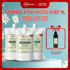Combo 3 Túi Nước Giặt Chống Lem Màu Ecostar 1L | Giặt Sạch Đồ Màu – Thơm Dịu Nhẹ | Tặng 1 Chai Nước Hoa Xịt Mềm Vải