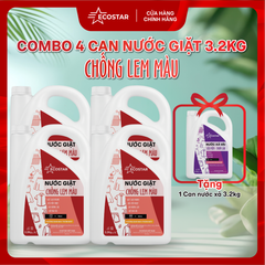 Combo Siêu Tiết Kiệm Gia Đình Nước Giặt Ecostar 4 Can 3.2L | Chống Lem Màu, Giặt Sạch Lâu Dài | Tặng 1 Can Nước Xả 3.2L